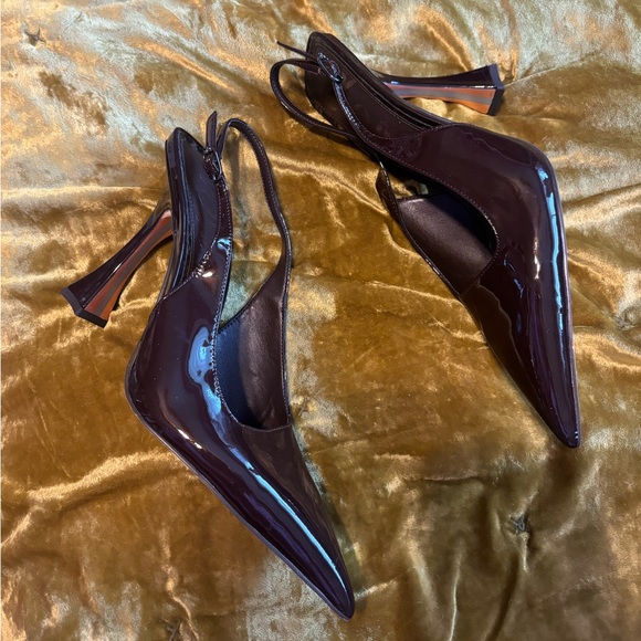 NWOT Elegant Chocolate Brown Patent Leather Slingback Heels - Picture 5 of 5